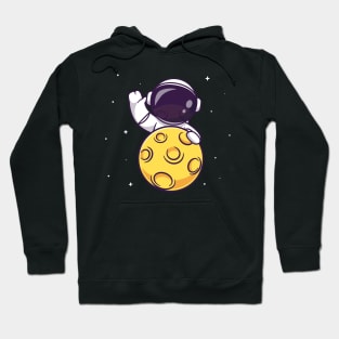 Cute Astronaut Waving Hand On Moon Cartoon Hoodie